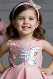 Dusty Pink Butterfly Sequin Party Frock For Girls