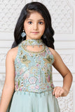 Girls Aqua Blue Sequin Embroidered Halter Neck Palazzo Set With Dupatta