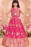 Rani Pink Embroidered Lehenga Choli For Girls
