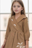 Brown Printed Cotton Casual Dress For Girls