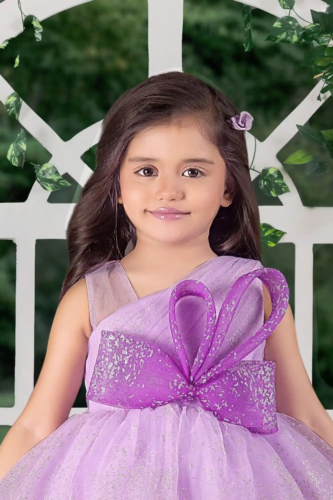 Shimmer Purple Ombre With Bow Embellishment Party Wear Frock for Girls
