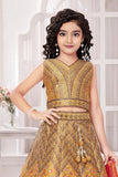 Golden Yellow Mirror Work Lehenga Choli with Dupatta For Girls