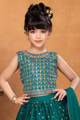 Elegant Rama Green Sequin Embroidery Lehenga Choli For Girls