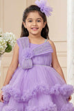 Lavender Layered Ruffle Party Frock With Tailback For Girls