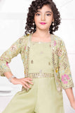 Pastel Green Palazzo Set with Embroidered Jacket for Girls