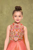 Peach Sequins Work With Thread Embroidery For Palazzo Set For Girls