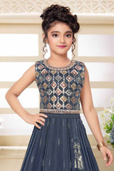 Grey Lehenga Choli With Sequin And Embroidery For Girls