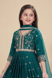 Bottle Green Sequins Work And Zari Embroidered Ethnic Gown For Girls