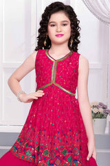 Rani Pink Sequins Embroidered Sharara Set For Girls