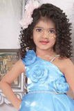 Blue Organza Frock With Floral Embellished For Girls