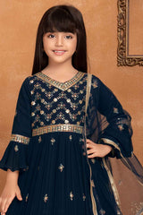 Elegant Navy Blue Gown With Sequin Work For Girls