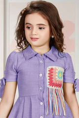 Purple Dress With Crochet Embellished For Girls