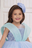 Blue Ruffle Party Frock with Sparkle Sequins Embellishment For Girls