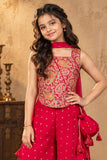 Rani Pink Embroidered Palazzo Set with Dupatta for Girls