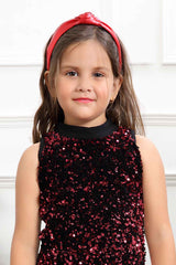 Trendy Maroon Sequins Work Party Dress For Girls