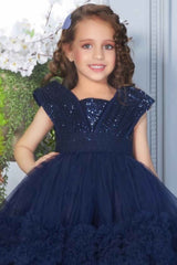 Designer Blue Sequin Partywear Frock for Girls