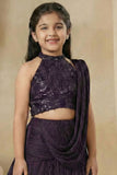 Plum Purple Sequinned Lehenga Choli Set With Dupatta For Girls