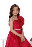 Designer Red Floral Appliqué Party Wear Gown For Girls