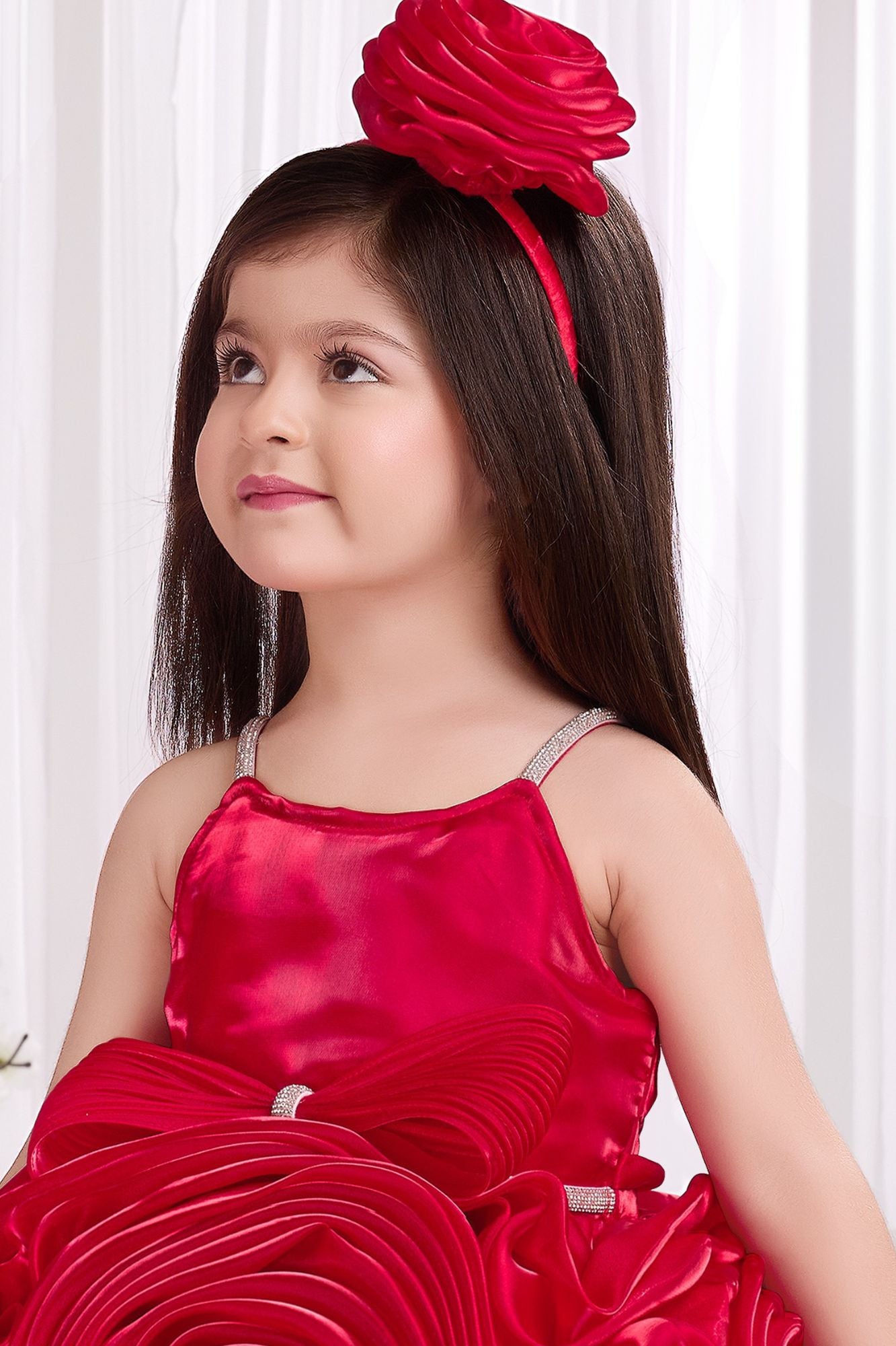 Red Rosette Party Wear Frock for Girls