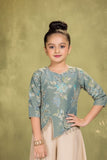 Sea Green Floral Embroidered Palazzo Set For Girls