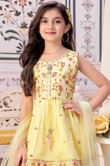 Yellow Sleeveless With Sequins Embroidered Dhoti Set For Girls