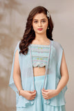 Powder Blue Embroidered Cape Style Palazzo Set