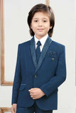 Teal Blue Bead Work Tuxedo With Pant And Waistcoat Set For Boys