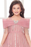 Dusty Pink Net Embroidered Princess Gown For Girls