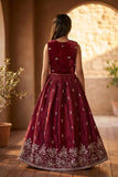 Girls Maroon Floral Embroidered Ethnic Lehenga Choli Set with Dupatta