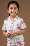 Mint Green Flamingo Print Cotton Night Suit Set For Girls