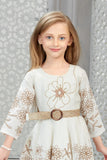 Ivory Floral Embroidered Dress with Waist Band For Girls