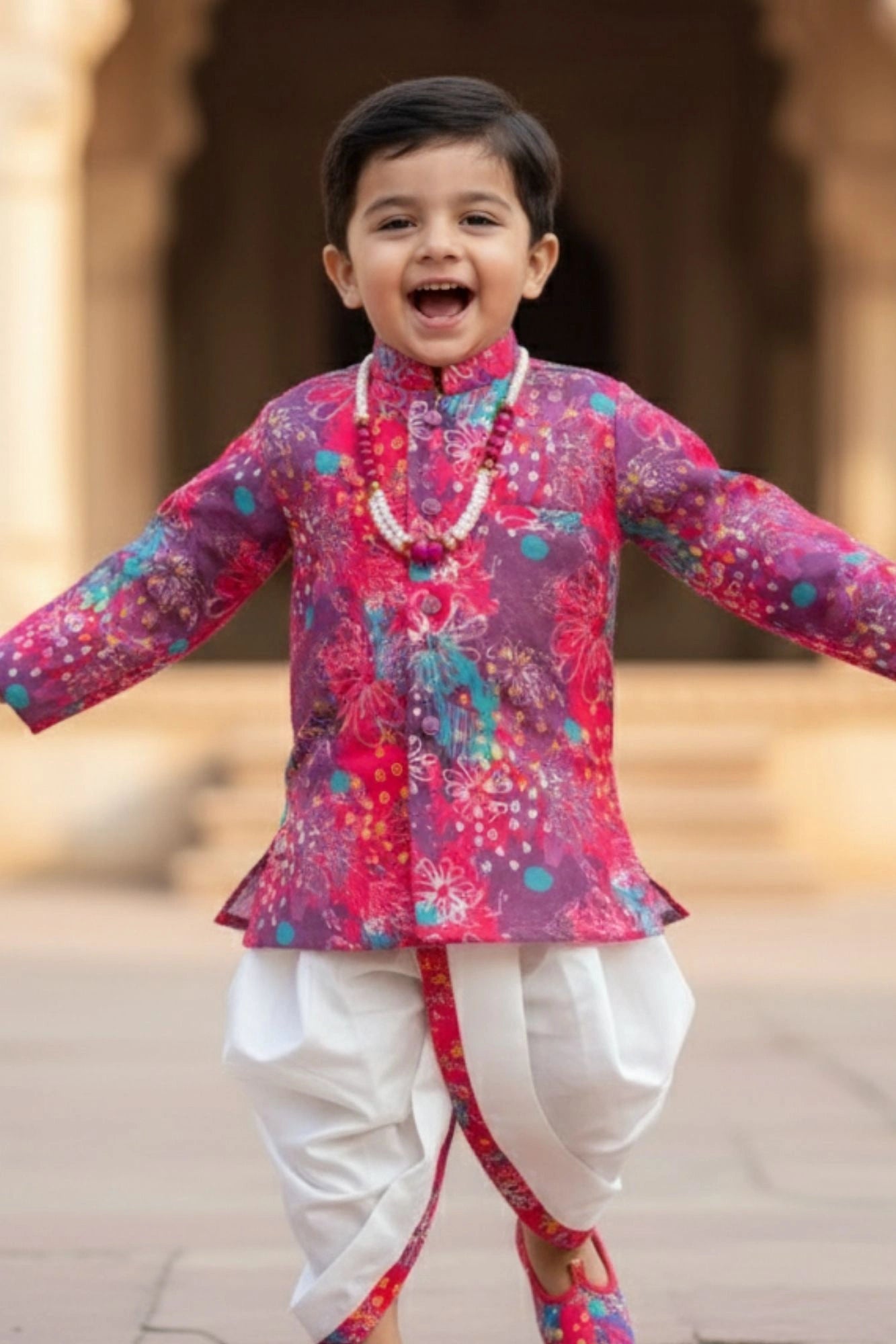 Multicolor Printed Kurta Dhoti Set for Boys