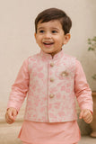 Baby Pink Dhoti Kurta Set With Sequins Embroidered Nehru Jacket For Boys