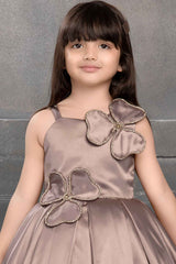 Brown Satin High And Low Frock With Stone Work For Girl