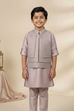 Onion Pink Embroidered Kurta Pajama Set with Ethnic Jacket for Boys