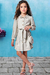 Beige Casual Dress With Peter Pan Collar For Girls