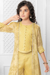 Mustard Embroidered And Sequin Work Top With Palazzo Set For Girls