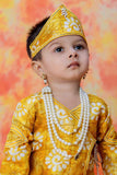 Mustard Krishna Janmashtami Batique Print kurta With Dhoti For Boys