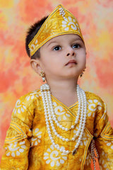 Mustard Krishna Janmashtami Batique Print kurta With Dhoti For Boys