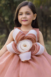 Girls Peach Floral Applique Party Dress