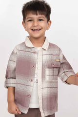 Onion Pink Checked Shirt And Pant Set With White T Shirt For Boys