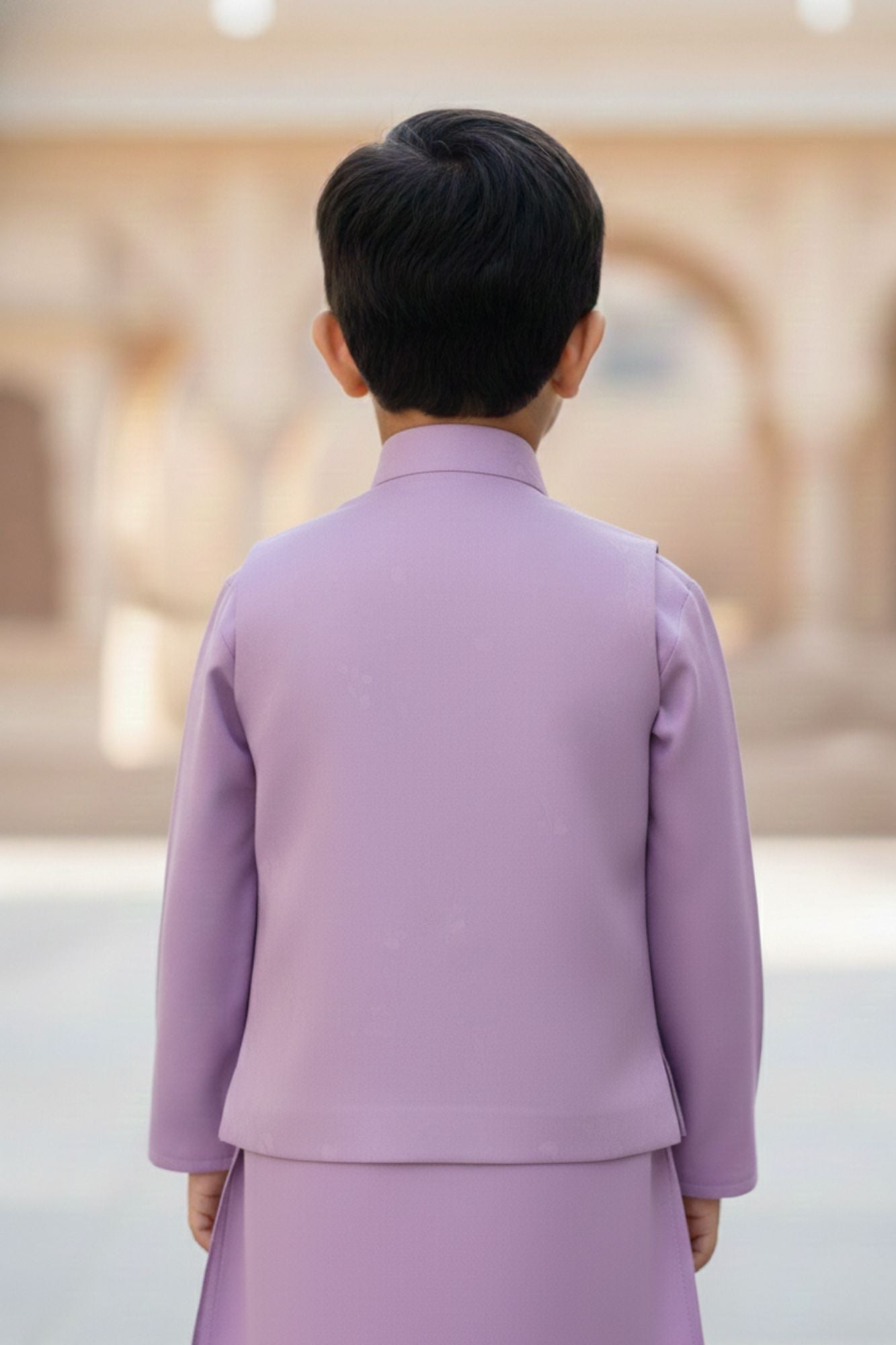 Lavender Sequins Embroidered Kurta Pyjama Set with Jacket For Boys