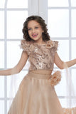 Golden Sequins Embroidered with 3D Floral Appliques Lehenga Set For Girls
