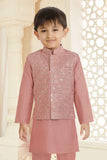 Onion Pink Kurta Set With Sequins Embroidered Waistcoat For Boys