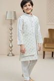 Cream Sequins Embroidered Kurta Pajama Set with Ethnic Jacket for Boys