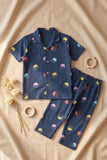 Navy Blue Jellyfish Print Night Suit Set For Boys