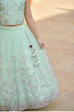Mint Green Sequins Embroidered Lehenga Choli Set For Girls