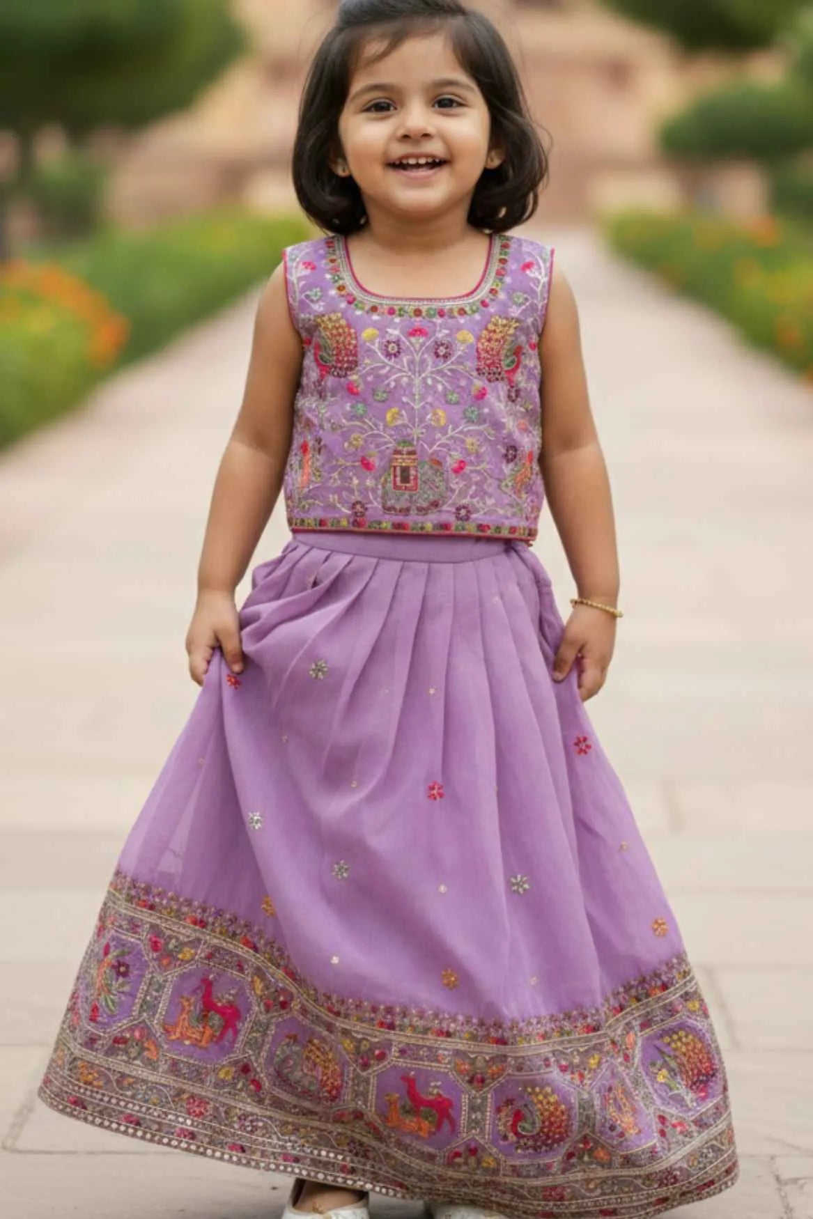 Lavender Royal Embroidered Lehenga Choli For Girls