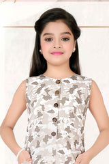 Fawn Sleeveless And Printed A-Line Frock For Girls