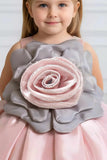 Peach And Grey Rosette Party Frock For Girls